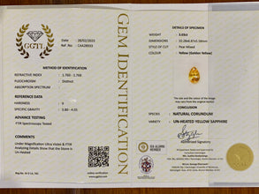 3.03Carat Natural Yellow Sapphire Pear Cut Ultra Rare Golden Yellow Brilliant Luster Top Stone | Unheated Loose Stone