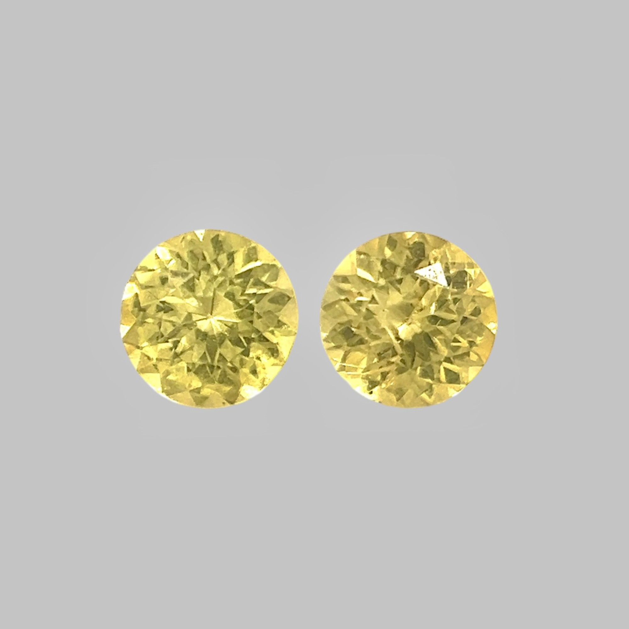 4.0mm Calibrated Round Cut Natural Yellow Sapphire Pair for 14k White Gold Earring Top Cutting & Luster Lemmon Yellow | Heated Loose Stone