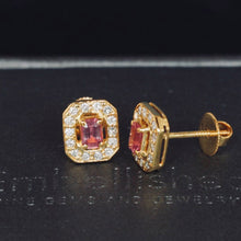 Padparadscha Sapphire King Sapphire Natural Diamond Exquisite Ultra Rare Earring Pair 18K Yellow Gold Hand Made | Gemstone Studded Earring