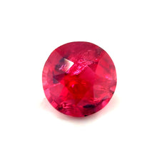 1.13 carat round cut Pigeon’s Blood ruby with vivid red color and brilliant luster