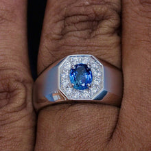 Natural Blue Sapphire Oval Cut High Quality Hand Made Solid Sterling Silver Gents Ring/ Personalized Mens Engagement Ring/ Rings