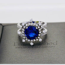 18K White Gold High Quality Round Cut Natural Royal Blue Sapphire Diamond Engagement Ring/ Blue Gem Engagement Ring/ Sapphire ring/ Rings