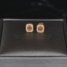 Padparadscha Sapphire King Sapphire Natural Diamond Exquisite Ultra Rare Earring Pair 18K Yellow Gold Hand Made | Gemstone Studded Earring
