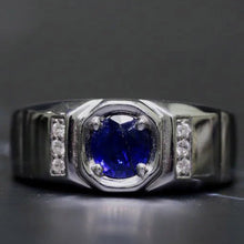 Natural Blue Sapphire Round Cut High Quality Hand Made Solid Sterling Silver Gents Ring/ Personalized Mens Engagement Ring/ Rings