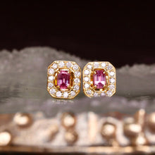 Padparadscha Sapphire King Sapphire Natural Diamond Exquisite Ultra Rare Earring Pair 18K Yellow Gold Hand Made | Gemstone Studded Earring