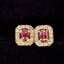 Padparadscha Sapphire King Sapphire Natural Diamond Exquisite Ultra Rare Earring Pair 18K Yellow Gold Hand Made | Gemstone Studded Earring